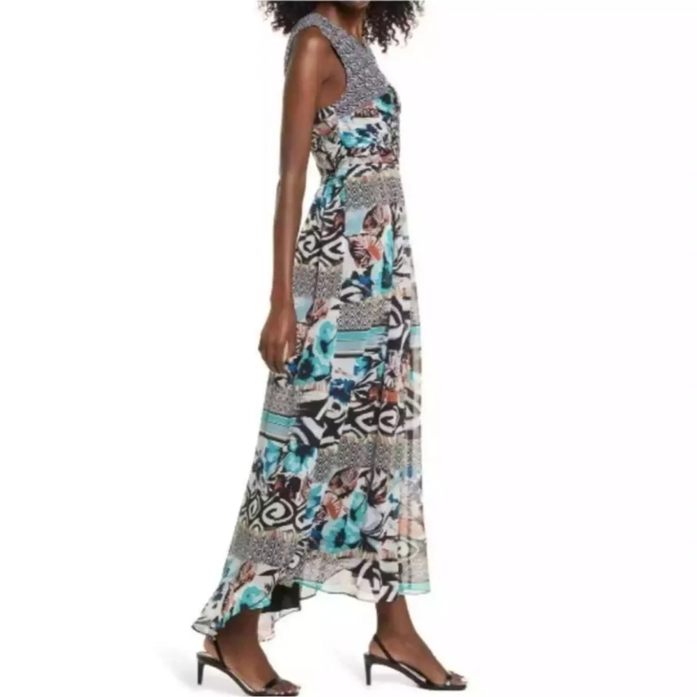 Harlyn Maxi Dress Mix Print Block Artsy Modern Romance Wedding Guest Party Med - Picture 3 of 16